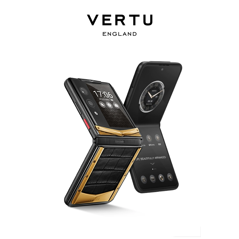 VERTU【卫星手机 25年度旗舰】全黄金玄铁黑鳄鱼皮 QUANTUM量子小折叠屏手机FLIP至尊版